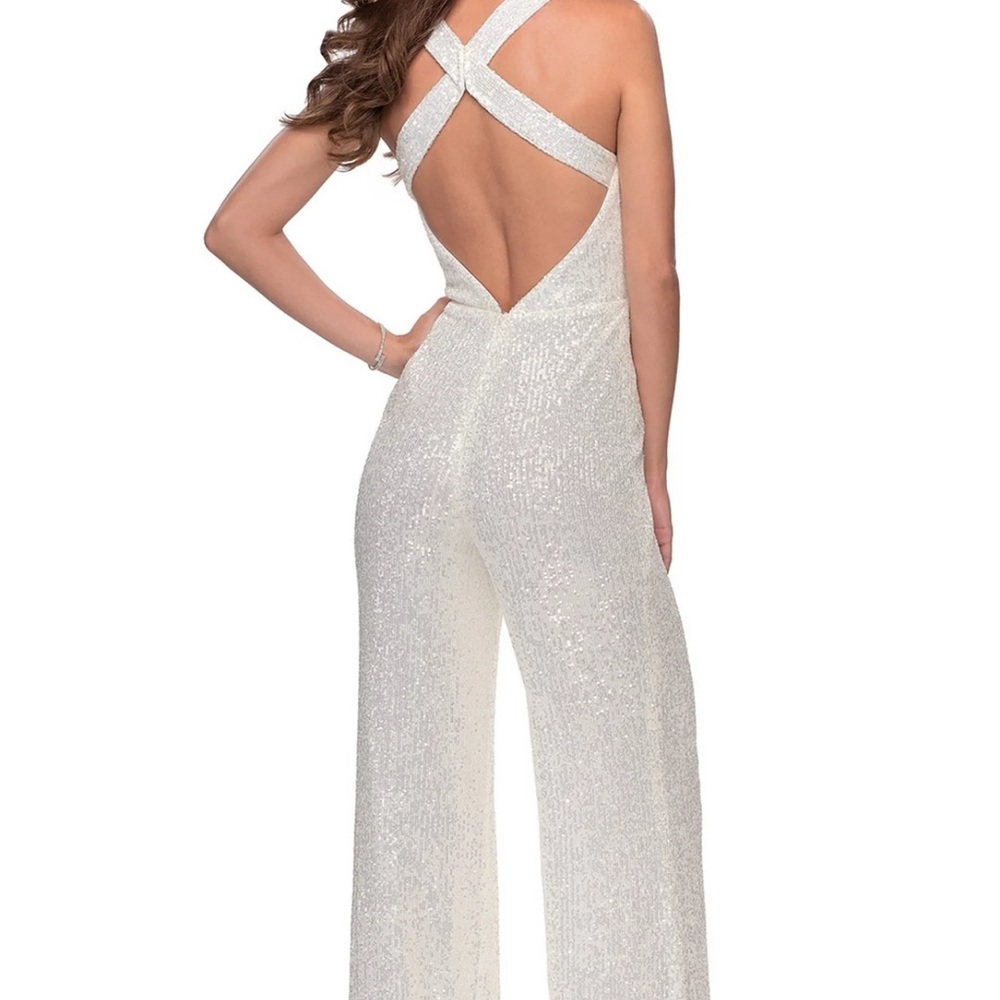 *SOLD* La Femme 28719 White Sequin Jumpsuit 2